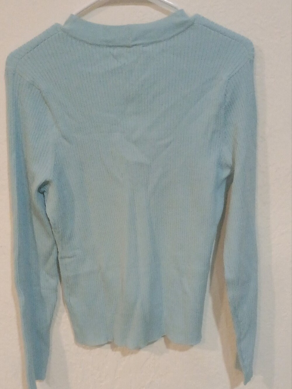 Edited Light Blue Ribbed V-Neck Button Cardigan - Picture 8 of 13